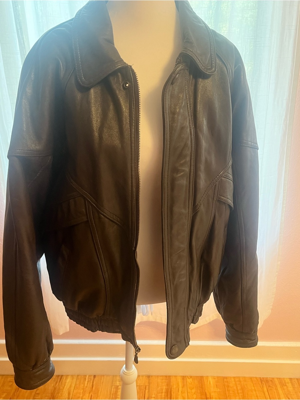Men's Dark Brown Leather Bomber Jacket